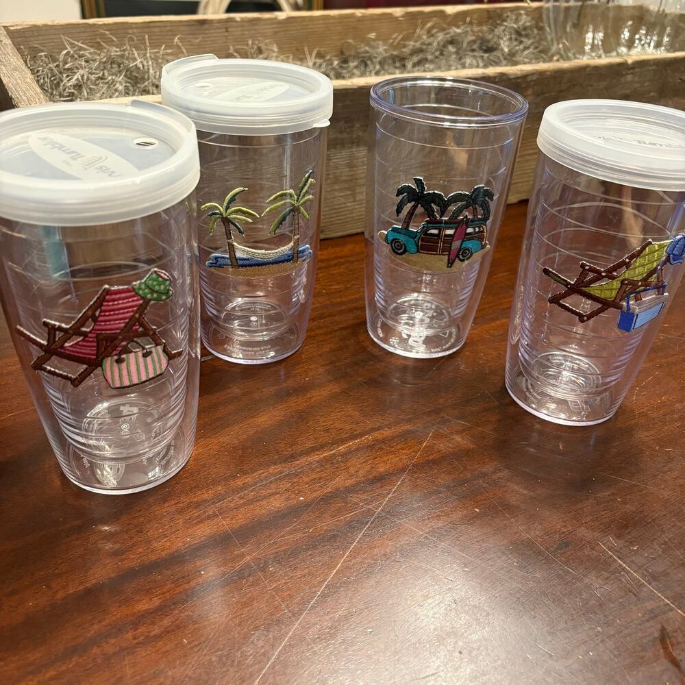 Set of 4 Tervis Tumblers 16 oz Insulated Coastal Vacation Cups Beach Theme